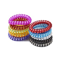 Mixed Color Opaque Plastic Telephone Cord Elastic Hair Ties, Ponytail Holder, with Metal Inside, Mixed Color, 35~39mm