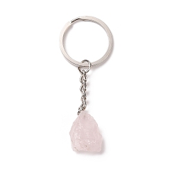 Rose Quartz Natural Rose Quartz Keychain, with 201 Stainless Steel Finding, 7.5~8cm