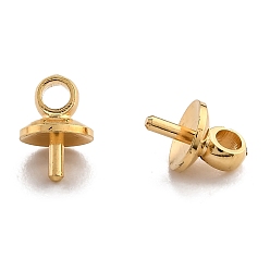 Real 24K Gold Plated Brass Cup Pearl Peg Bails Pin Pendants, For Half Drilled Beads, Long-Lasting Plated, Real 24K Gold Plated, 7x5mm, Hole: 1.6mm, Pin: 1mm