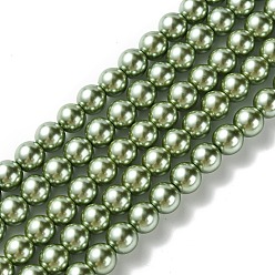 Dark Khaki Eco-Friendly Glass Pearl Beads Strands, Grade A, Round, Dyed, Cotton Cord Threaded, Dark Khaki, 8mm, Hole: 1.2~1.5mm, about 52pcs/strand, 15.7 inch