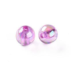 Violet Perles acryliques transparentes, de couleur plaquée ab , ronde, violette, 10x9mm, Trou: 2mm, environ940 pcs / 500 g