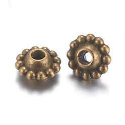 Antique Bronze Tibetan Style Alloy Spacer Beads, Lead Free and Cadmium Free, Flower, 9x5mm, Hole: 2mm