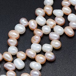 PeachPuff Natural Cultured Freshwater Pearl Beads Strands, Potato, PeachPuff, 7~11x7~8mm, Hole: 0.8mm, about 59pcs/strand, 14.7 inch(36cm)