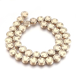 Antique Bronze Plated Electroplate Non-magnetic Synthetic Hematite Bead Strands, Flat Round with Moon & Star, Antique Bronze Plated, 9.5~10x4mm, Hole: 1mm, about 40~41pcs/strand, 15.3 inch~15.7 inch(39~40cm)