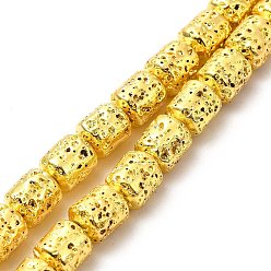 Golden Plated Electroplated Natural Lava Rock Beads Strands, Column, Golden Plated, 8x6.5mm, Hole: 1mm, about 50~51pcs/strand, 15.35~15.59 inch(39~39.6cm)