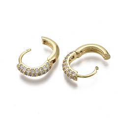 Clear Brass Micro Pave Cubic Zirconia Huggie Hoop Earrings, Real 18K Gold Plated, Nickel Free, Ring, Clear, 13x15.5x4mm, Pin: 0.8mm