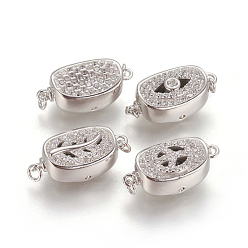 Clear Rhodium Plated 925 Sterling Silver Box Clasps, with Cubic Zirconia, with 925 Stamp, Oval, Platinum, Clear, 18x8x7mm, Hole: 1mm