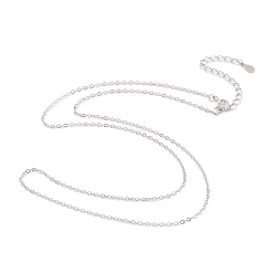 Rhodium Plated Rhodium Plated 925 Sterling Silver Flat Cable Chain Necklace, with S925 Stamp, for Beadable Necklace Making, Long-Lasting Plated, Platinum, 18.15 inch(46.1cm)