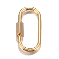 Oro 304 encantos de bloqueo de mosquetón de rosca de acero inoxidable, para hacer collares, oval, dorado, 21x11x4 mm, tornillo: 7x4 mm