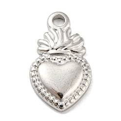 Stainless Steel Color 304 Stainless Steel Pendants, Sacred Heart Charm, Stainless Steel Color, 22x12.5x2.5mm, Hole: 3mm