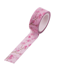 Pink DIY Scrapbook Decorative Paper Tapes, Adhesive Tapes, Flower, Pink, 15mm, 5m/roll(5.46yards/roll)