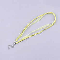 Yellow Waxed Cord and Organza Ribbon Necklace Making, with Iron Lobster Claw Clasps, Platinum, Yellow, 17.6 inch~17.8 inch(45~455cm), 7mm