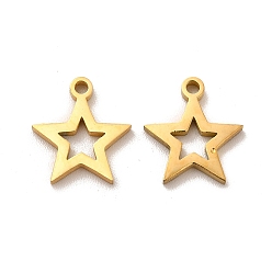 Golden Ion Plating(IP) 304 Stainless Steel Charms, Hollow Star, Golden, 12x11x1.4mm, Hole: 1.4mm