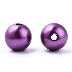 Pourpre Perles d'imitation en plastique ABS peintes à la bombe, ronde, pourpre, 8x9.5mm, Trou: 1.8mm, environ 2080 pcs / 500 g