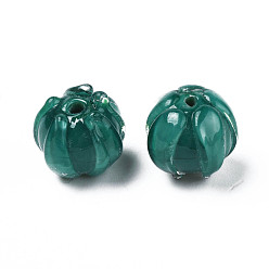 Medium Sea Green Handmade Lampwork Beads, Flower, Medium Sea Green, 10~11x11.5~12.5mm, Hole: 1.2mm