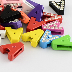 Letter A Mixed Color Zinc Alloy Grade A Rhinestone Letter Slide Charms, Letter.A, 12.5x11.5x4.5mm, Hole: 8x1.5mm