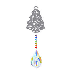 Colorful Metal Big Pendant Decorations, Hanging Sun Catchers, Chakra Theme K9 Crystal Glass, Christmas Tree, Colorful, 50cm