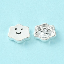 Black Alloy Enamel Beads, Cloud with Smiling Face, Silver, Black, 8.5x10x3mm, Hole: 1.2mm