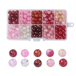 Rouge 10 couleurs de perles de verre craquelé peintes par pulvérisation, ronde, rouge, 8 mm, trou: 1.3~1.6 mm, à propos de 20 pcs / couleur, 200 pcs / boîte