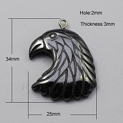 Black Non-magnetic Hematite Pendants, Grade A, with Iron Findings, Eagle/Hawk Charm, Black, 34x25x3mm, Hole: 2mm