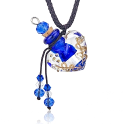Blue Baroque Style Heart Handmade Lampwork Perfume Essence Bottle Pendant Necklace, Adjustable Braided Cord Necklace, Sweater Necklace for Women, Blue, 18-7/8~26-3/4 inch(48~68cm)