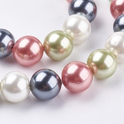 Mixed Color Electroplate Shell Pearl Beads Strands, Round, Mixed Color, 10mm, Hole: 1mm, about 40pcs/strand, 15.6 inch(39.5cm)