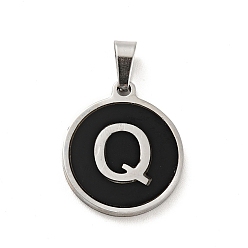 Letter Q 304 colgantes de acero inoxidable, con acrílico, plano y redondo con la letra, color acero inoxidable, letter.q, 18x16x1.5 mm, agujero: 3x6 mm