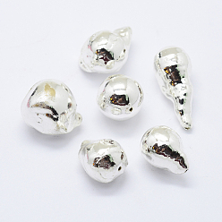 Pearl Natural Baroque Pearl Cultured Freshwater Pearl Beads, Silver Plated, Nuggets, 14~26x11~15mm, Hole: 0.5mm