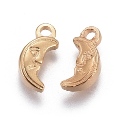Golden 304 Stainless Steel Charms, Moon, Golden, 12.7~13x6x3.5~3.6mm, Hole: 2mm