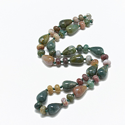 Indian Agate Natural Indian Agate Beaded Necklaces, with Alloy Lobster Clasps, Teardrop, 18.1 inch~18.5 inch(46~47cm)