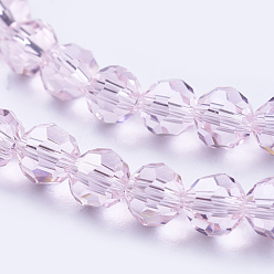 Perlas de Color Rosa Hilos de cristal de imitación de austria, aaa grado, ronda facetada (32 facetas), rosa perla, 8 mm, agujero: 0.9~1 mm, sobre 50 unidades / cadena, 15.7 pulgada