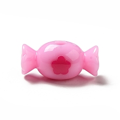 Perlas de Color Rosa Cuentas acrílicas opacas de dos tonos, caramelo con flor, rosa perla, 9x20x10 mm, agujero: 2.8 mm, Sobre 500 unidades / 500 g