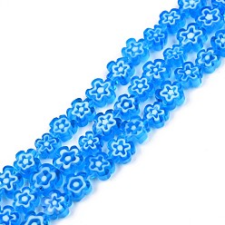 Cielo Azul Oscuro Hilos de perlas de vidrio millefiori artesanal, seno de ciruela, cielo azul profundo, 7~9x7.5~9x2.5~3 mm, agujero: 1 mm, sobre 52~54 unidades / cadena, 15.75 pulgada ~ 15.94 pulgada (40~40.5 cm)