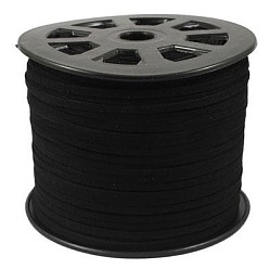 Черный Замша Faux шнуры, искусственная замшевая кружева, чёрные, 5x1.5 мм, 100 ярдов / рулон (300 футов / рулон)