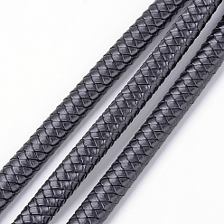 Black Leather Braided Cords, with Imitation Leather Cords inside, Black, 11~12x6mm, about 10.93 yards(10m)/roll