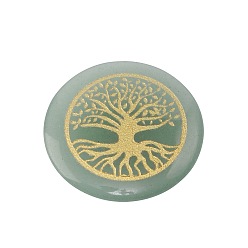 Green Aventurine Natural Green Aventurine Carved Tree of Life Pattern Flat Round Stone, Pocket Palm Stone for Reiki Balancing, Home Display Decorations, 30mm