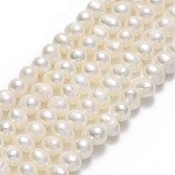 Beige Natural Cultured Freshwater Pearl Beads Strands, Potato, Beige, 4~6x5~7x5~6mm, Hole: 0.7mm, about 67~71pcs/strand, 13.58~14.25 inch(34.5~36.2cm)