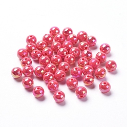 Fuchsia Eco-Friendly Poly Styrene Acrylic Beads, AB Color Plated, Round, Fuchsia, 10mm, Hole: 2mm, about 980pcs/500g