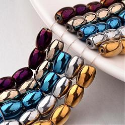 Mixed Color Electroplate Non-magnetic Synthetic Hematite Bead Strands, Barrel, Mixed Color, 12x8mm, Hole: 1mm, about 33pcs/strand, 15.7 inch