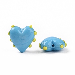 Deep Sky Blue Handmade Lampwork Beads, Bumpy, Heart, Deep Sky Blue, 15.5x17x8mm, Hole: 1.4~1.6mm
