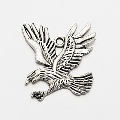 Antique Silver Eagle/Hawk Charm Tibetan Style Zinc Alloy Pendants, Antique Silver, 35x32x1.5mm, Hole: 2.5mm