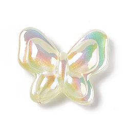 Jaune Perles acryliques opaques, avec de la poudre de paillettes, couleur ab , papillon, jaune, 27x32x8.5mm, Trou: 2mm