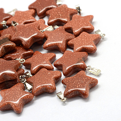 Goldstone Star Synthetic Goldstone Pendants, with Platinum Tone Brass Findings, 22~23x20~24x5~7mm, Hole: 2x7mm