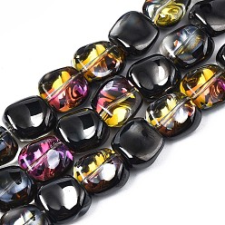 Plaqué Noir Perles en verre plaquent brin, demi-plaqué, polygone, noir plaqué, 10.5x11~12x5~6mm, Trou: 1mm, Environ 60~61 pcs/chapelet, 24.41 pouces ~ 25.20 pouces (62~64 cm)