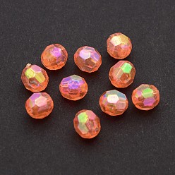 Orange Perles acryliques transparentes écologiques, facette, ronde, couleur ab , orange, 8mm, trou: 1.5 mm, environ 2000 pcs / 500 g