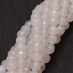 Linen Natural Agate Beads Strands, Dyed, Faceted, Round, Linen, 8mm, Hole: 1mm, about 47pcs/strand, 14 inch