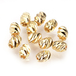 Real 18K Gold Plated Brass Spacer Beads, Nickel Free, Real 18K Gold Plated, Fancy Cut,Barrel, Golden, 4x3mm, Hole: 1mm