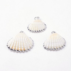 Shell Electroplate Shell Pendants, with Iron Findings, Platinum, 20~26x21.5~29.5x7~10mm, Hole: 2mm