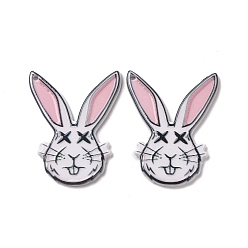 Rabbit Printed  Acrylic Pendants, Easter Theme, Rabbit Pattern, 40.5x31x2.5mm, Hole: 1.8mm