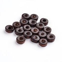 Saddle Brown Natural Wood Beads, Lead Free, Dyed, Flat Round, Saddle Brown, 8x3.5mm, Hole: 3mm, about 5000pcs/1000g